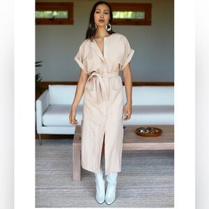Emerson Fry Desert Shirt Dress in Shell Pink Linen Size XS